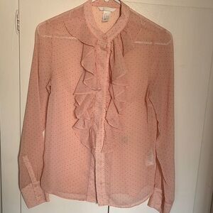 H&M Pink Polka Dot Ruffle Blouse